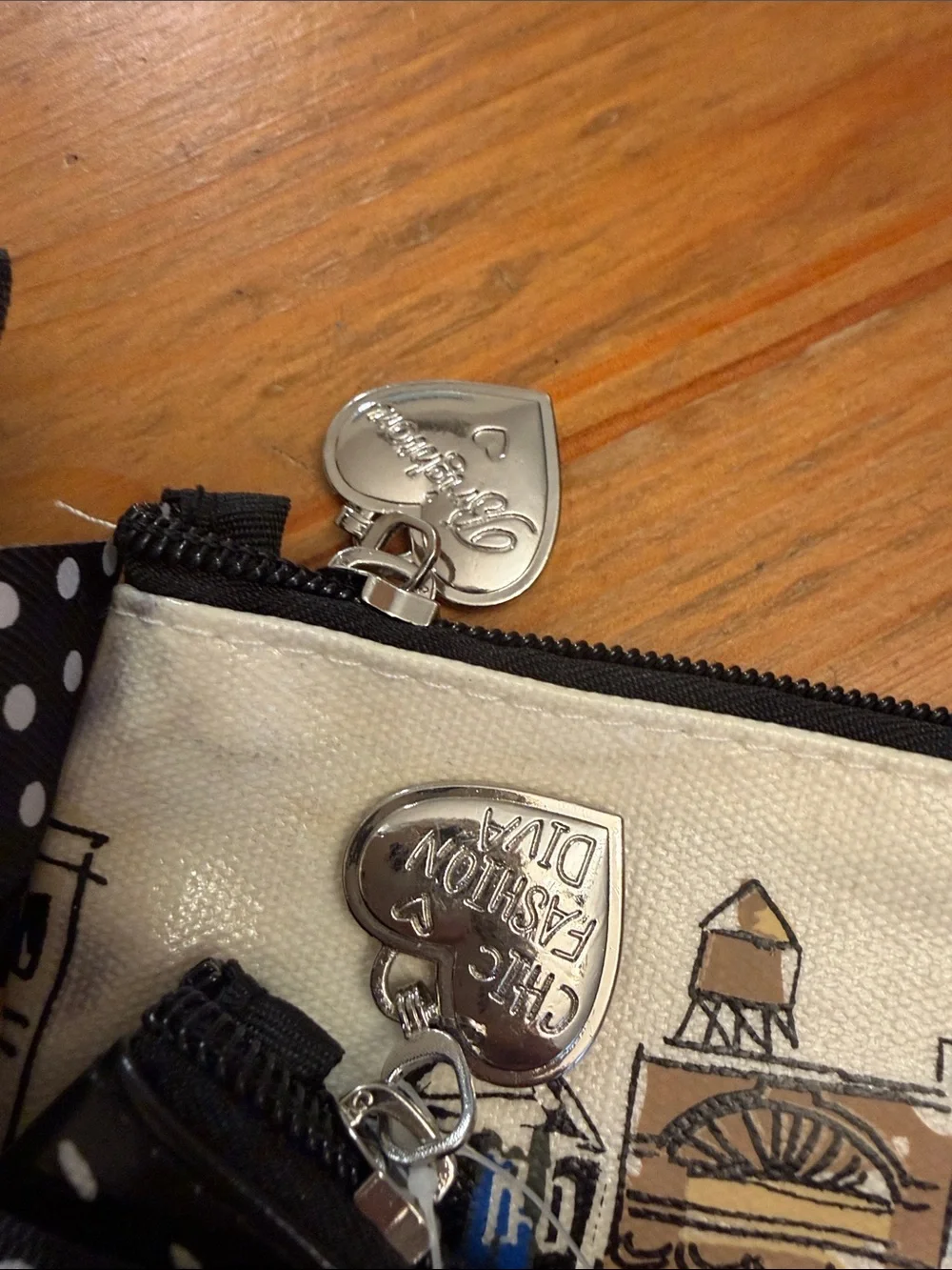 Bright Fashion City Canvas Pouch Set - Cream with Black Trim